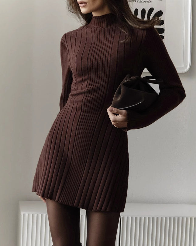 Long Sleeve Half Turtleneck Elegant Cute A- Line Skirt