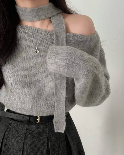 Women's Off-shoulder Long-sleeved Sweater Temperament Wild
