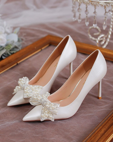 Women's Stiletto Heel Bride Wedding Dress Shoes White