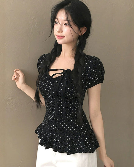 Summer Girl Bow Lace-up Waist-controlled All-matching Top