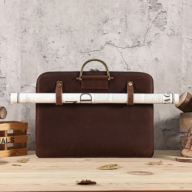 Crazy Horse Leather Men’s Business Handbag | Genuine Leather Computer Bag