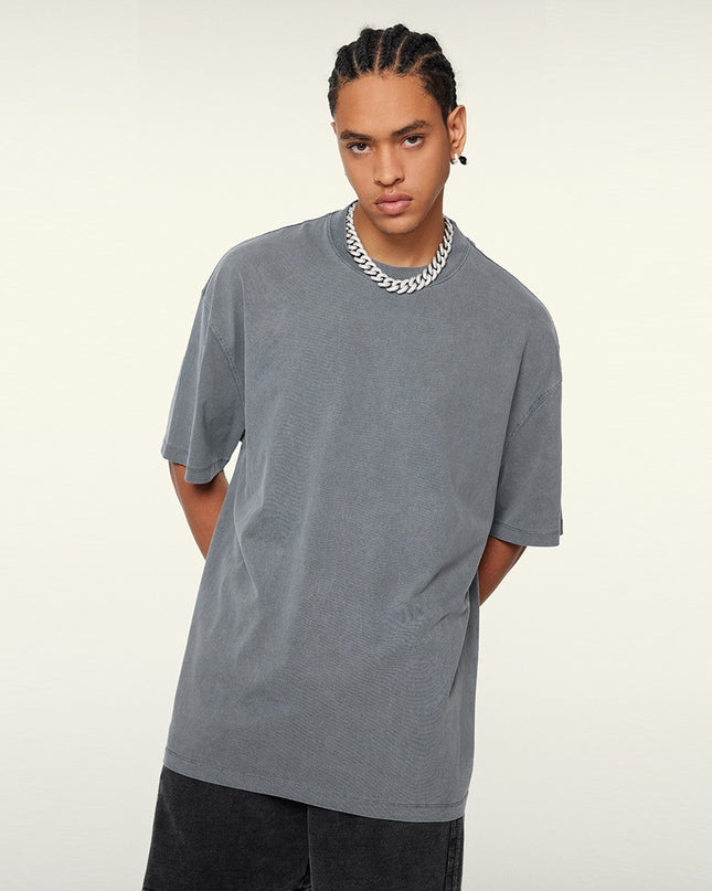 Heavy Washed Solid Color Short Sleeve Men And Women Same Style