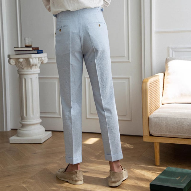Summer Men's Suit Pants High Waist Straight