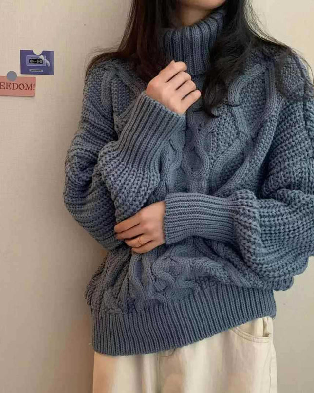 Retro Autumn And Winter Turtleneck Sweater Twisted Short Long-sleeved Sweater Top