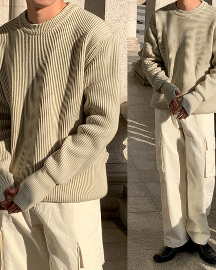 New Korean Style Trendy Loose Round Neck Knitted Coat