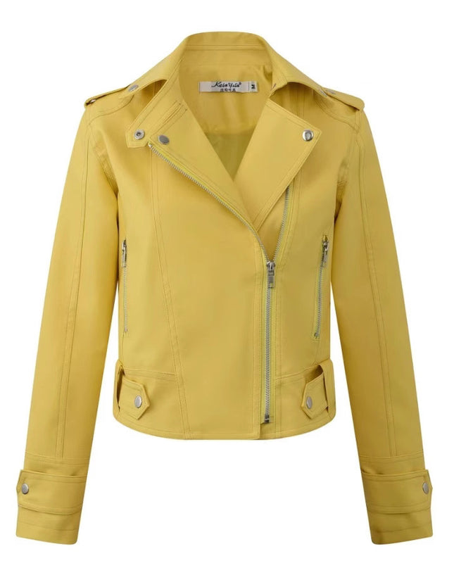 Women's Pu Motorcycle Leather Short Korean Slim Fit Plus Size