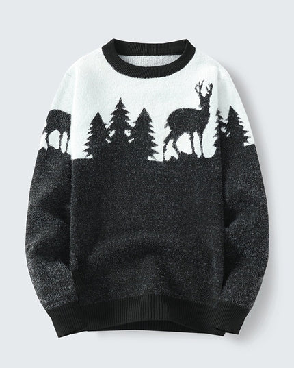 Men's Round Neck Jacquard Pullover Sweater