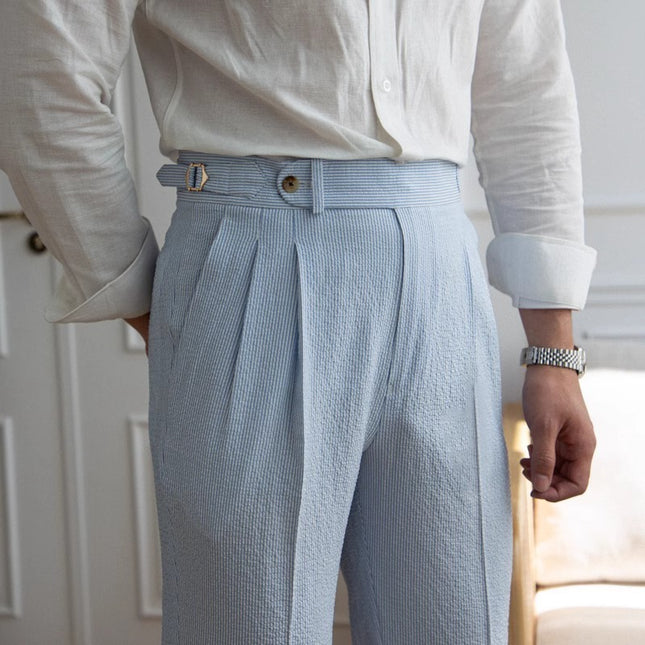 Summer Men's Suit Pants High Waist Straight