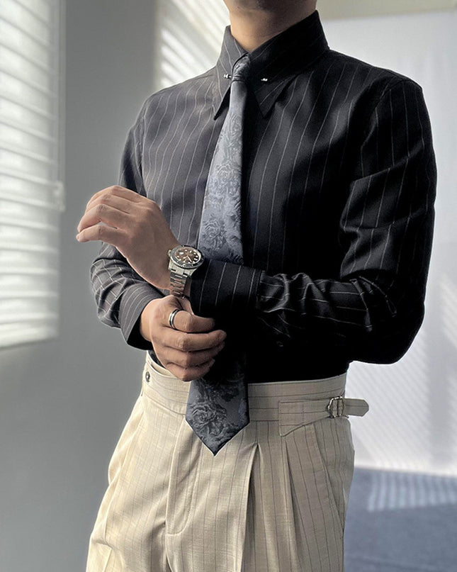Spring Men's Empire Collar Striped Shirt
