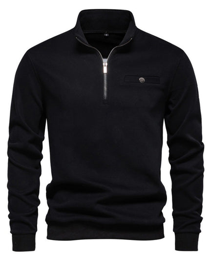 Half Zipper Sweater Casual Solid Color Pocket Decoration Basic Style