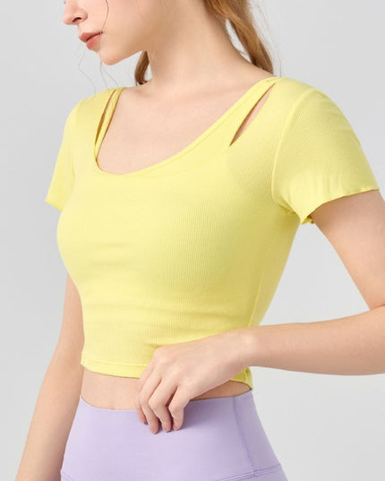 Women's Outerwear Short-sleeved Two-piece Workout Clothes With Chest Pad