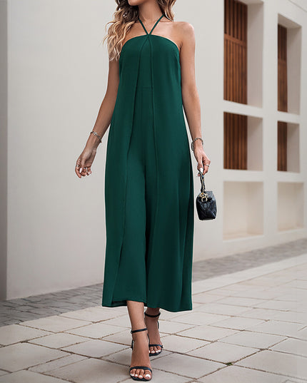 Vacation Casual Solid Color Long Halter Jumpsuit