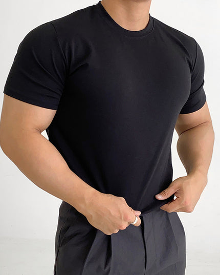 Men's Short Sleeve Slim Solid Color Cotton Base Shirt